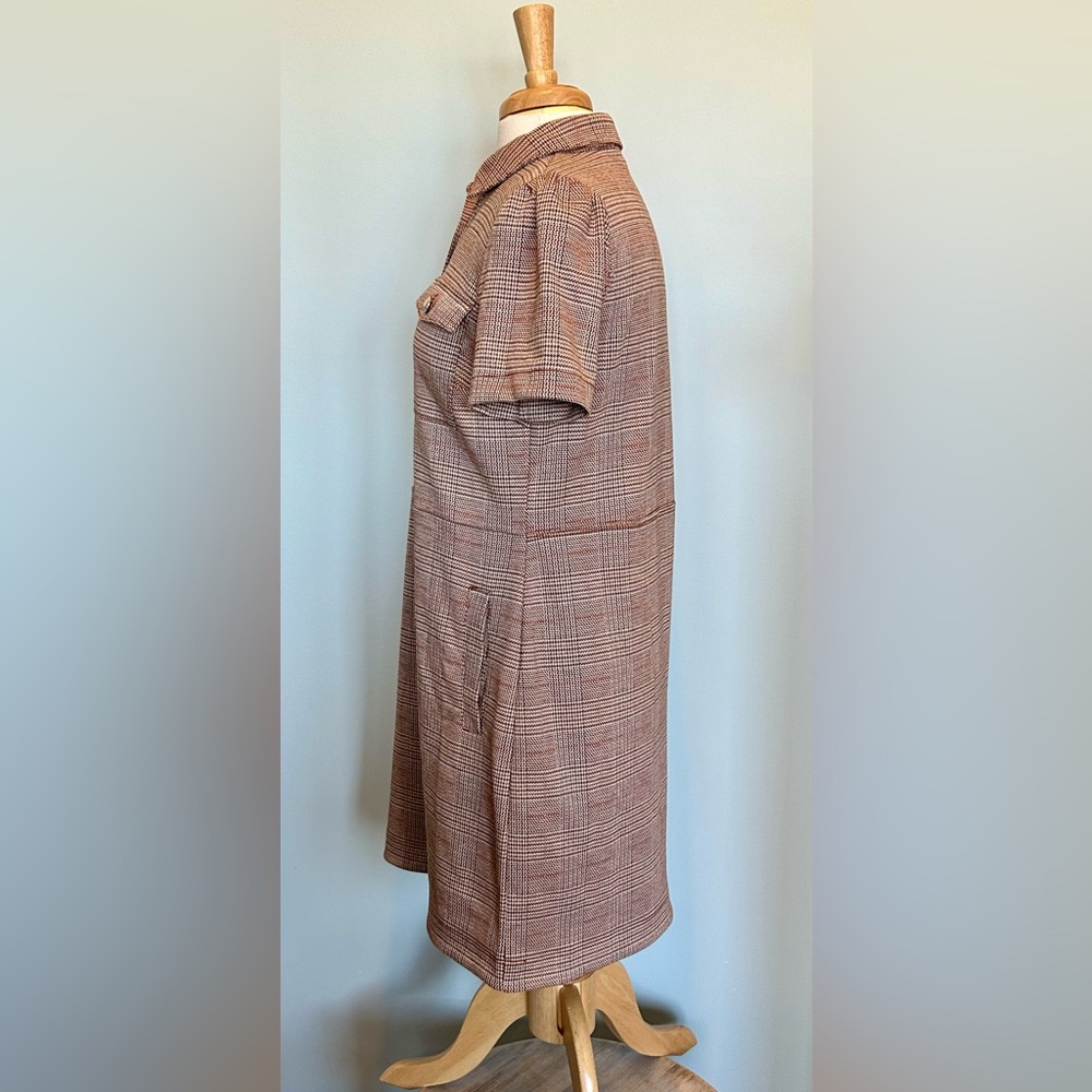 Loft Plaid Collared Mini shift dress front button browns short sleeve size 6 - Picture 8 of 16
